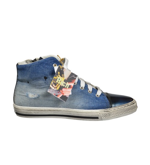 Handmade sneakers blue leather and jeans